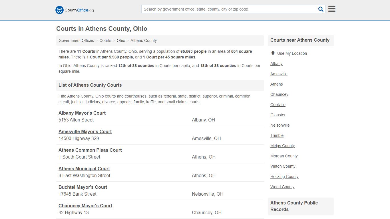 Courts - Athens County, OH (Court Records & Calendars)